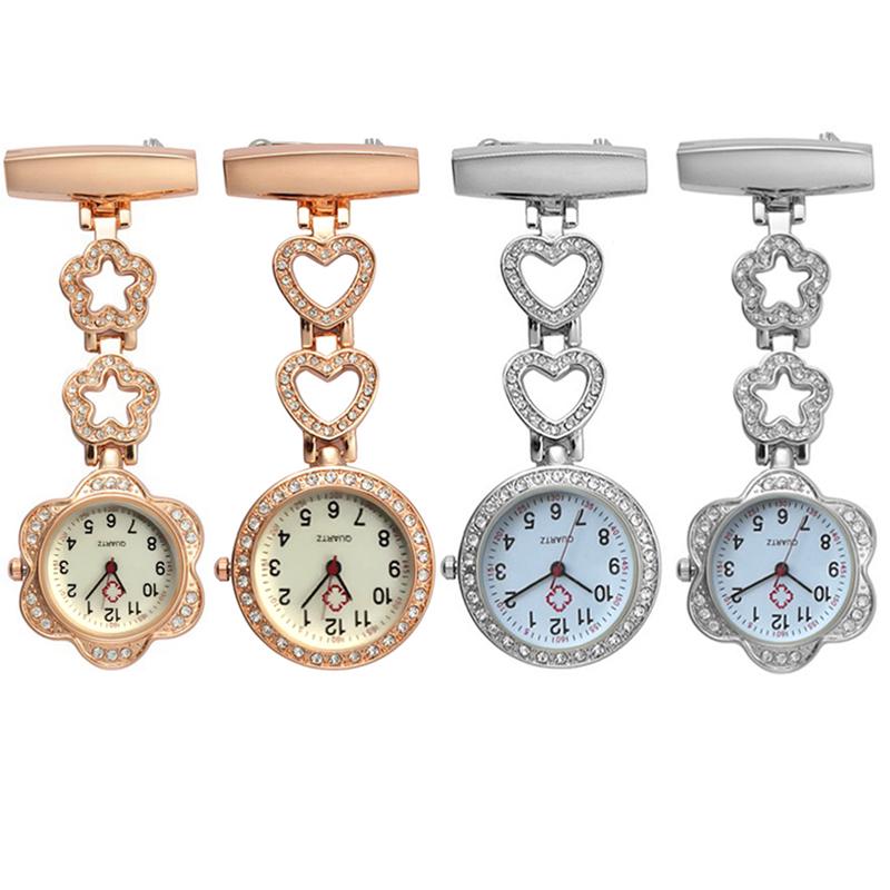 Fashion Women Pocket Watch Clip-on Heart/Five-pointed Star Pendant Hang Quartz Clock For Medical Doctor Nurse Watches
