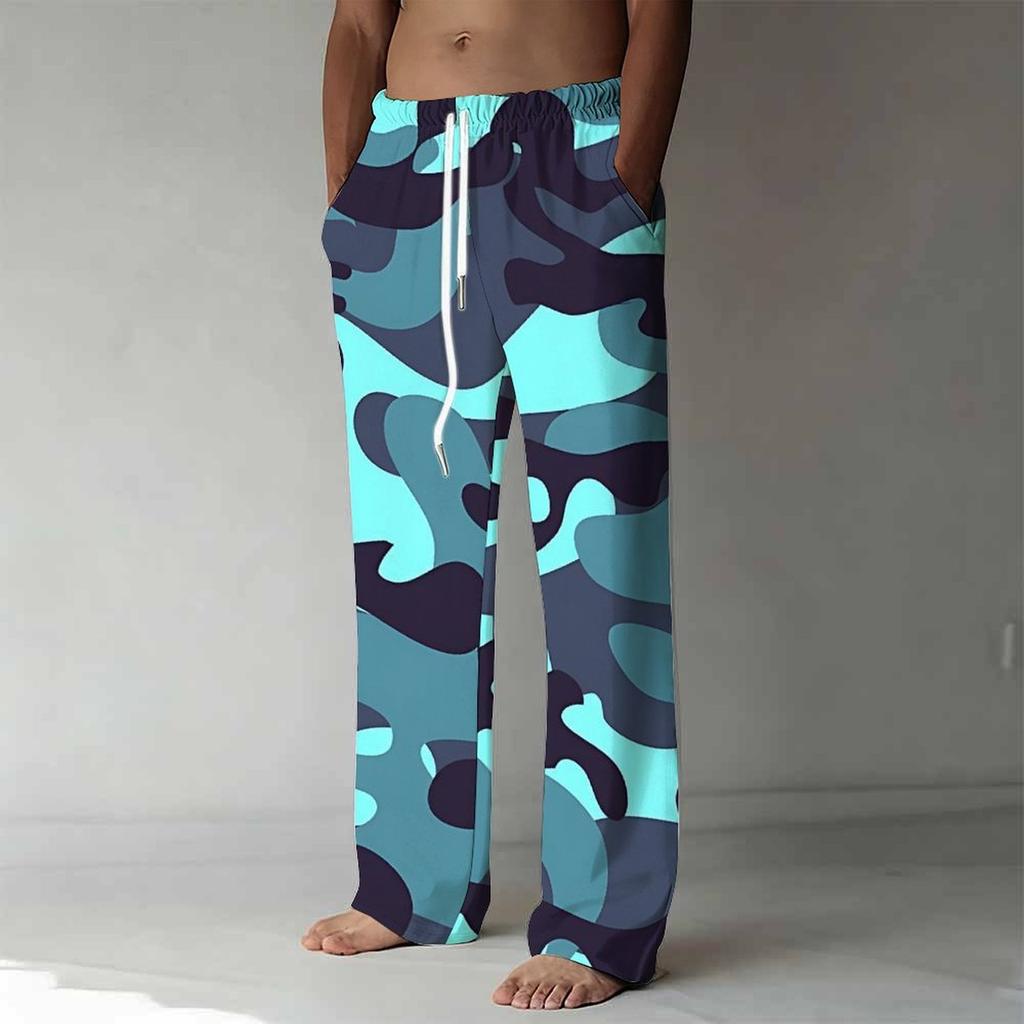 Men's Loose Casual Solid Color  Trousers Camouflage Printed Straight Pants