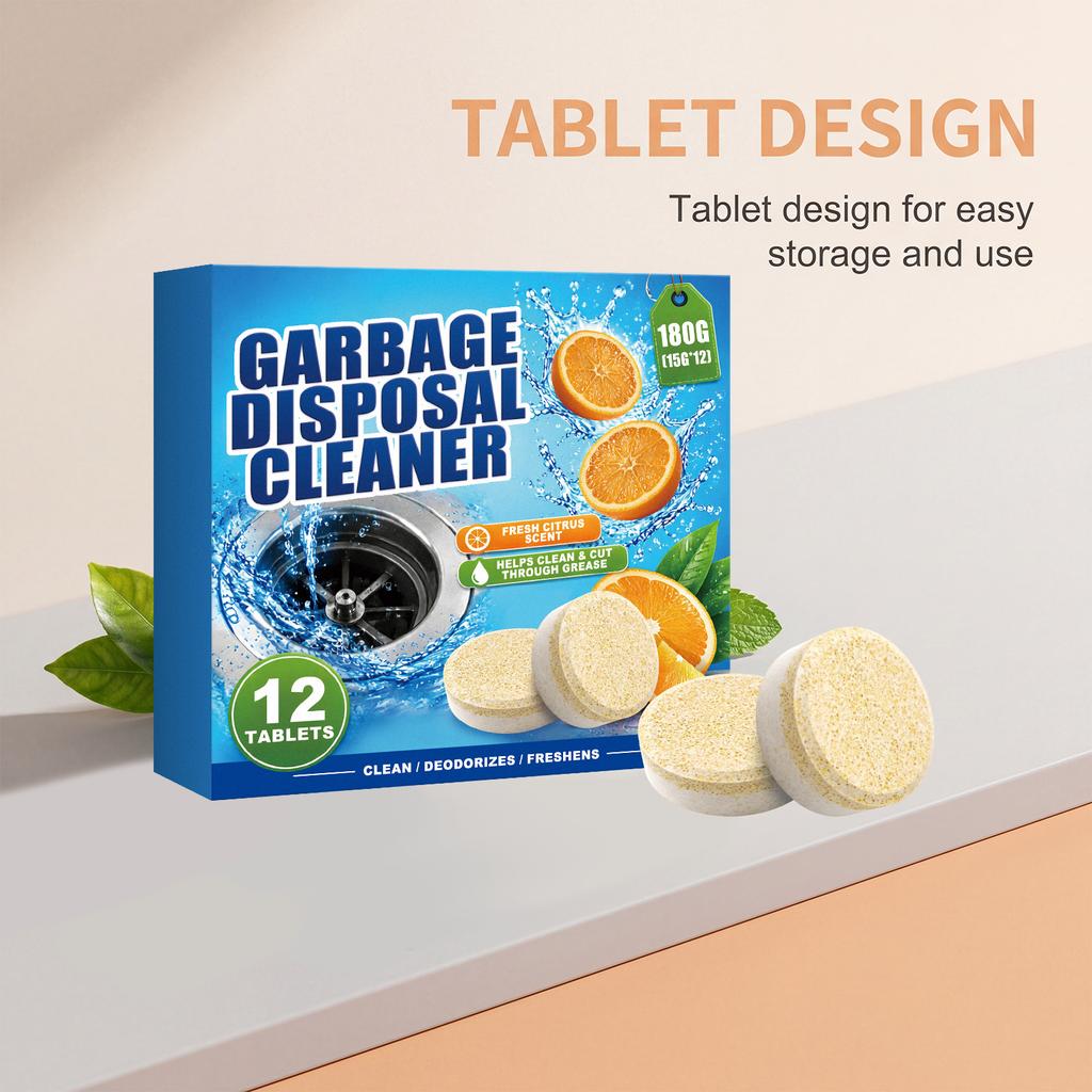 Tabletki czyszczące do rozdrabniacza odpadów, opakowanie 12 sztuk, zapach świeżych cytrusów, bezpieczne do zmywarek, biodegradowalne tabletki czyszczące do konserwacji odpływu zlewu kuchennego