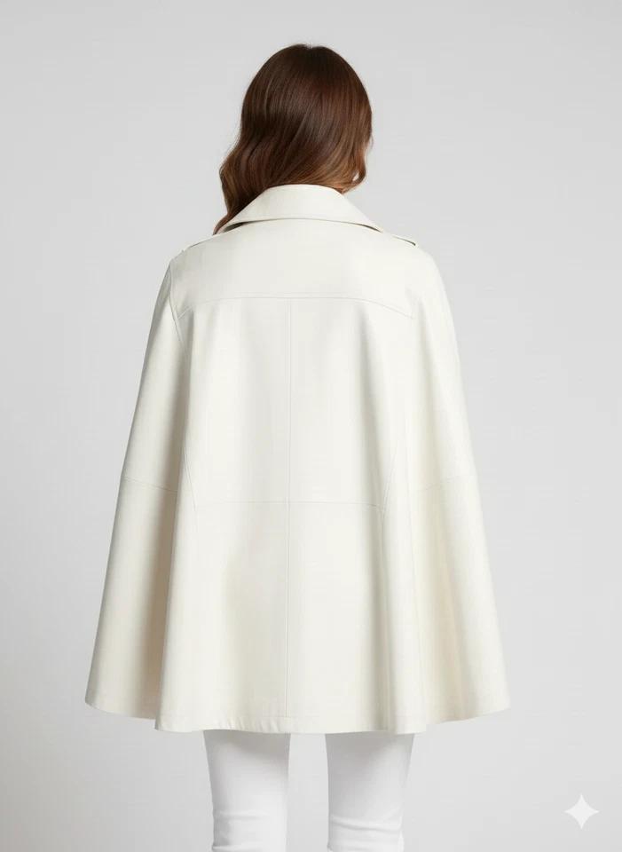 Women's Unique Style Poncho White Lambskin Leather Casual Soft Wear Biker Jacket