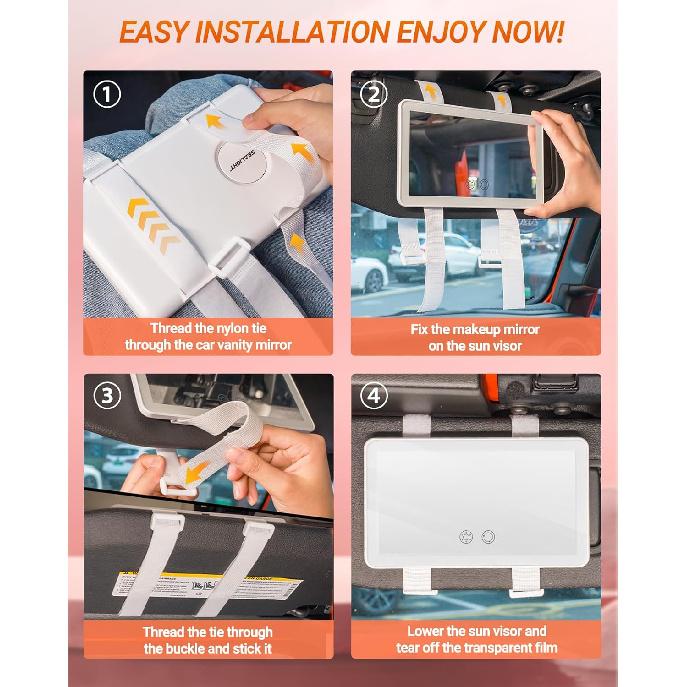 SEALIGHT Car Sun Visor Vanity Mirror, 1X/3X Magnification Makeup Mirror with Lights, Rechargeable 3 Light Modes & 60 LEDs, Dimmable Touch Control