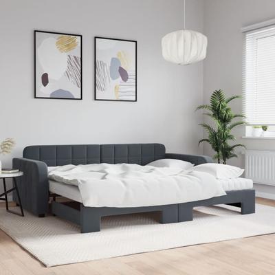 Vidaxl Sofa Rozsuwana Z Materacami, Ciemnoszara, 90X200 Cm, Aksamit