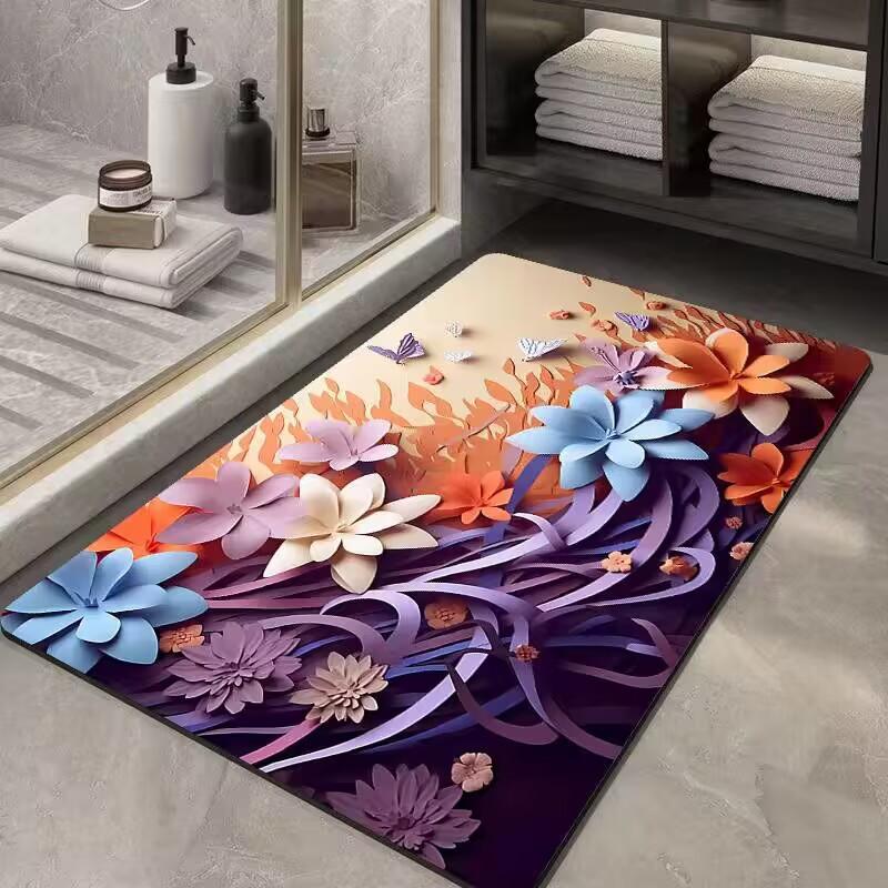 Luxury Crystal Velvet Floor Mat Bathroom Bathroom Door Moisture-wicking Foot Mat Home Non-slip 3d Three-dimensional Floor Mat