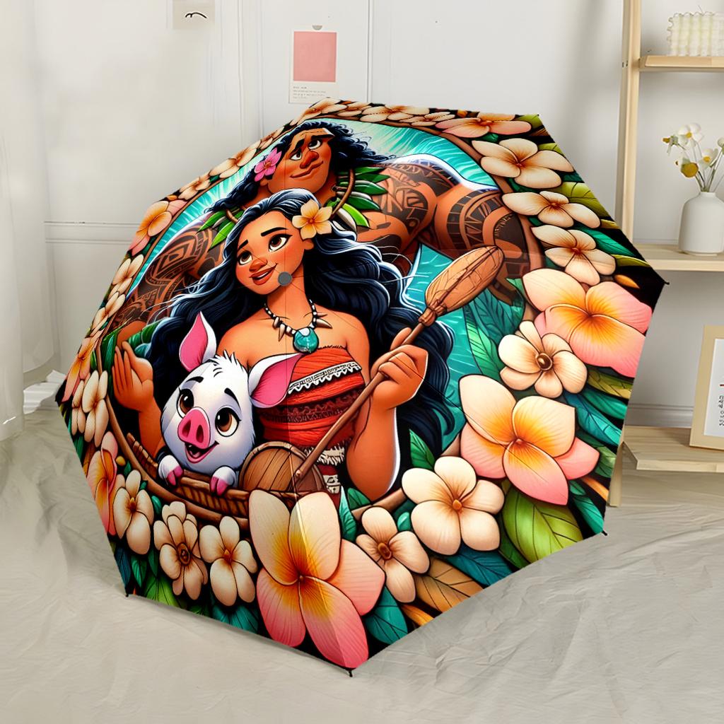 Moana And Maui's Adventure Compact Travel Automatic Umbrella Compact & Durable 8-Rib Design Durable Plastic & Iron Perfect for Outdoor Adventures