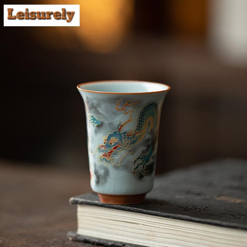 Ru Kiln Auspicious Dragon Teacup Aesthetic Tea Bowl Single Cups Tea-tasting Personal Cup Jianzhan Master Cups Chinese Tea Set