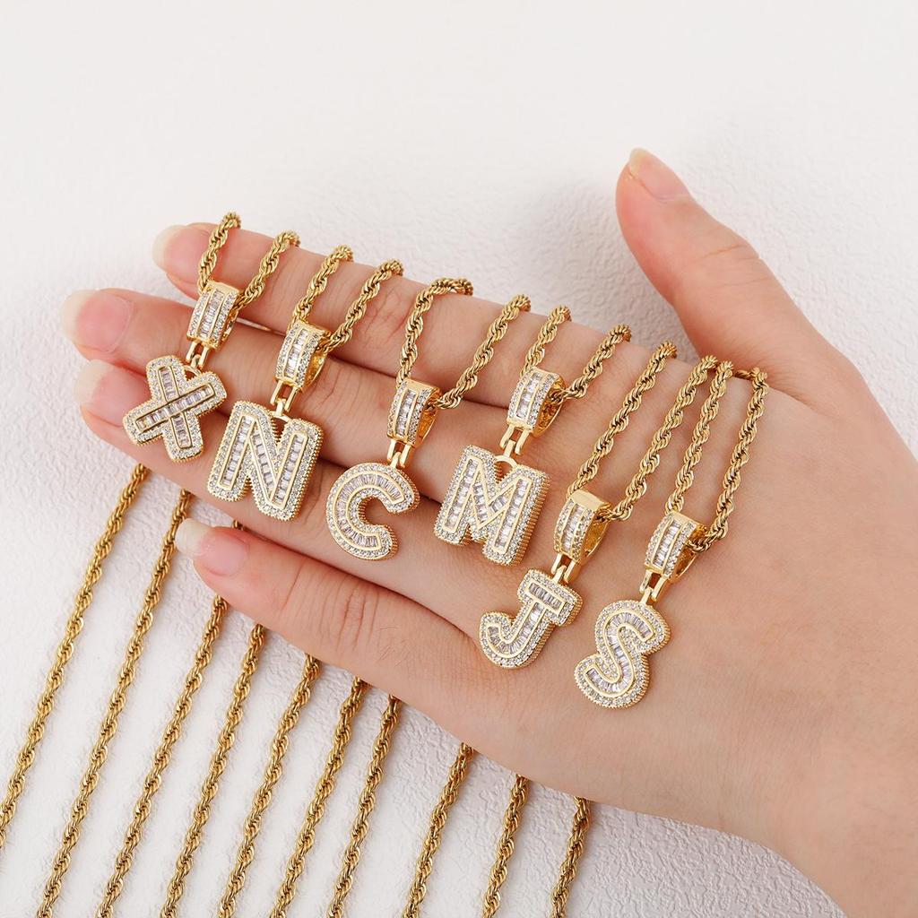 European & American Rock Candy Zircon Hip Hop Necklace with English Letter Pendant for Men