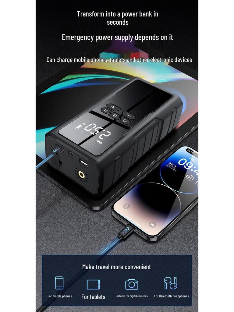 All-in-One 12V Car Emergency Jump Starter & Air Pump