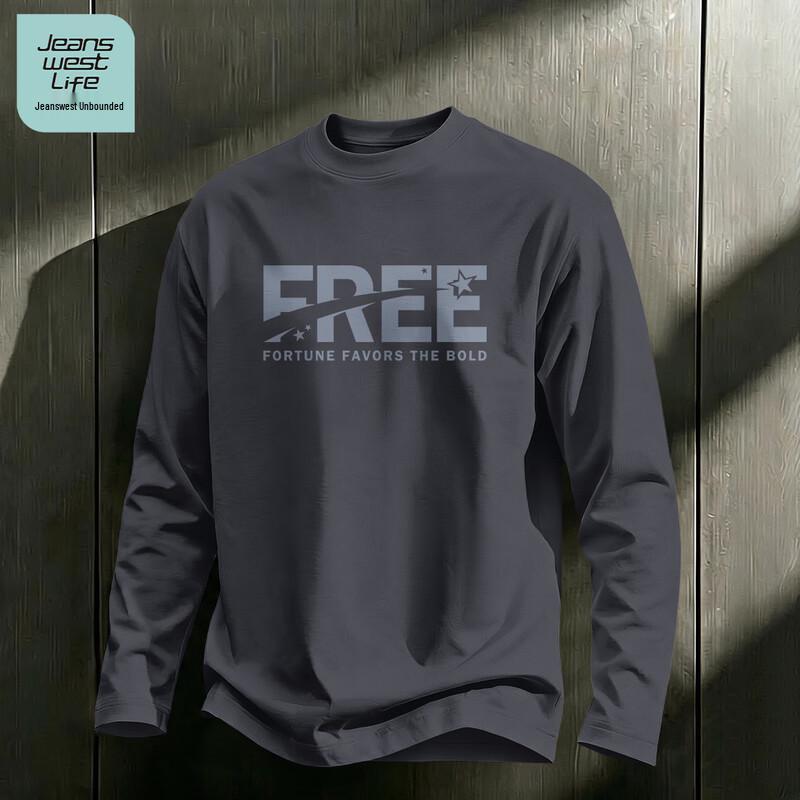 Jeanswest Life Men's Loose Fit Cotton Crewneck Long-Sleeve Tee