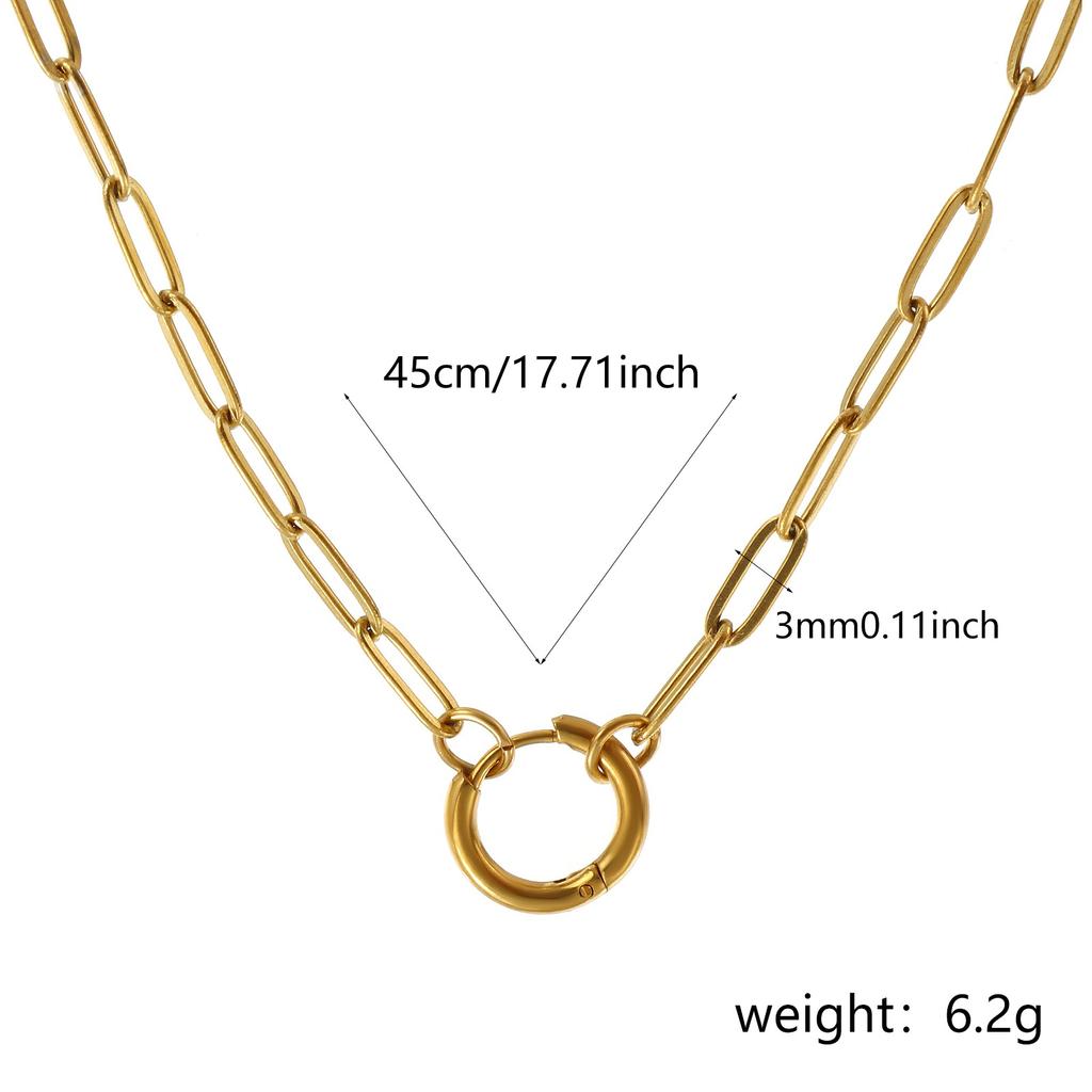 1pc 18k Gold Plated Necklace 304 Stainless Steel Circular Spring Buckle Pendant Necklace For Women Minimalist Exquisite Gift