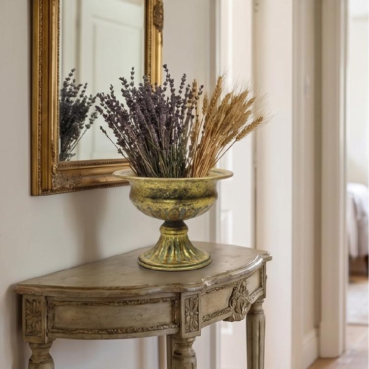 Spacious Wide Antique Metal Planter Small Urn Flower Pot Pedestal Vases For Florals Arrangements And Decors Gift