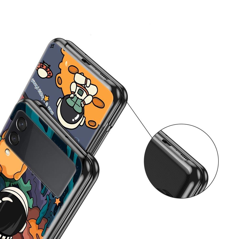 Cartoon Cute Cosmonaut Hard PC Phone Case For Samsung Galaxy Z Flip 7 6 5 4 Black Cover For Galaxy Z Flip3 Foldable Fundas Shell
