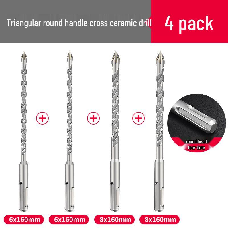 Triangle Tile Ceramic & Concrete Alloy Twist Drill Bit with Cross Round Shank