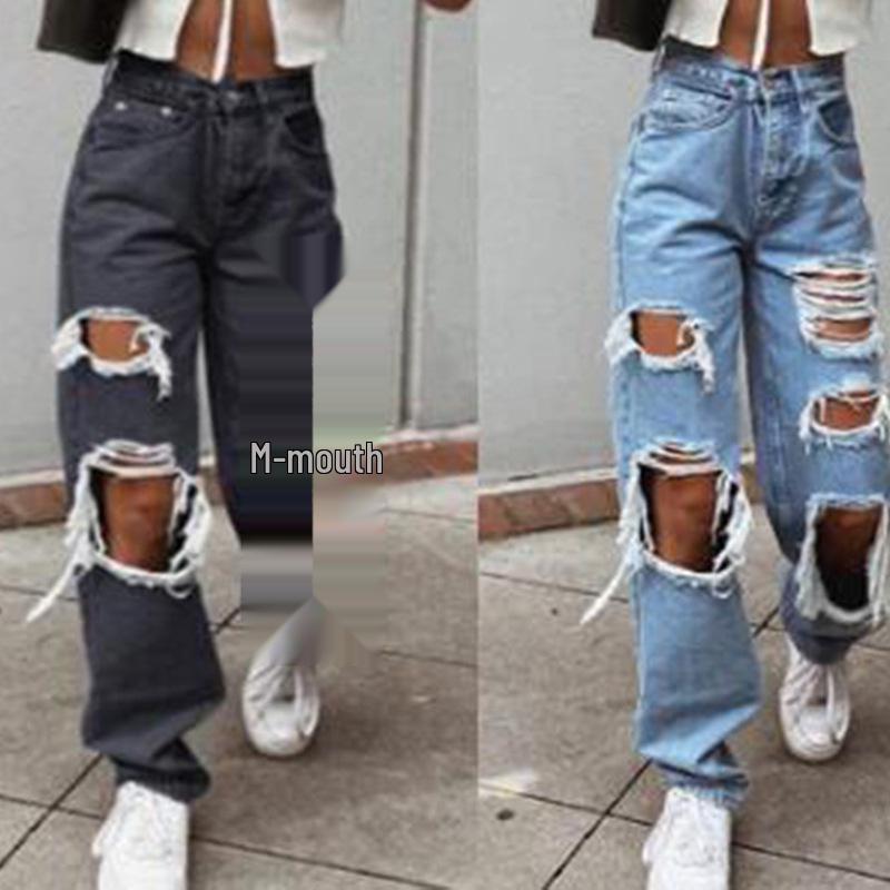 High Waist Wide Leg Ripped Jeans for Women - Slimming and Trendy