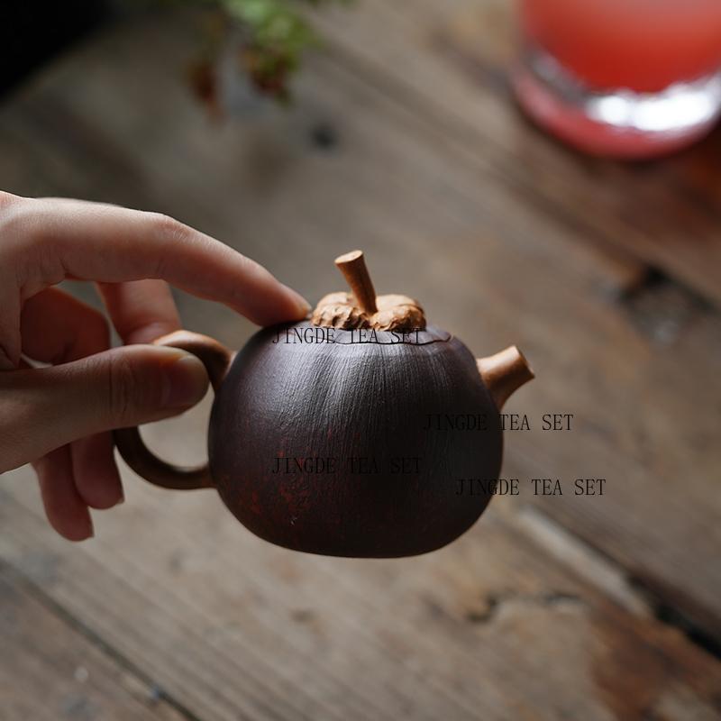 

120cc Yixing purple clay teapot original ore section mud handmade bamboo shaped literati tea pot Kung Fu tea set