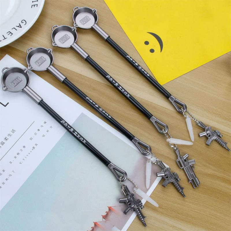 

Школьный сезон 5 шт. 0,5 мм креативная новая ручка в форме сковороды с формой пистолета-пулемета, подвесная нейтральная ручка, студенческие учебные канцелярские принадлежности 5pcs