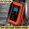 6V 12V 6A Car Battery Charger Universal Smart Fast Charge Cycle GEL Lead-Acid Charger Auto Motorcycle Pulse Repair LCD Display