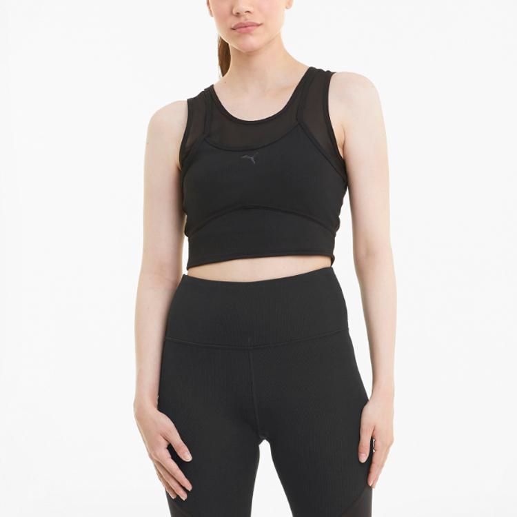 PUMA Short Fitted Yoga Running Training Fitness Sports Vest Women Tops Black 520223-01