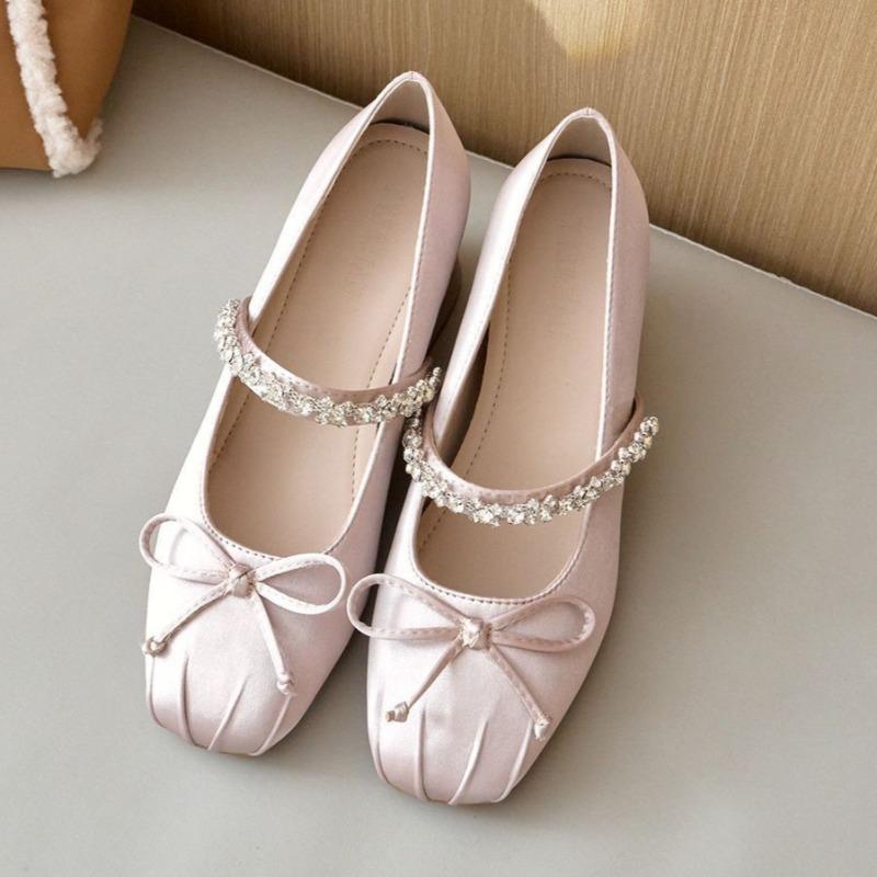 Fashion Women Mid Heels Bow Shoes Crystal Heeled Ballet Dance Shoes Designer Luxury Summer Pumps 2025 New Brand Marry Jane Shoes Zapatos
