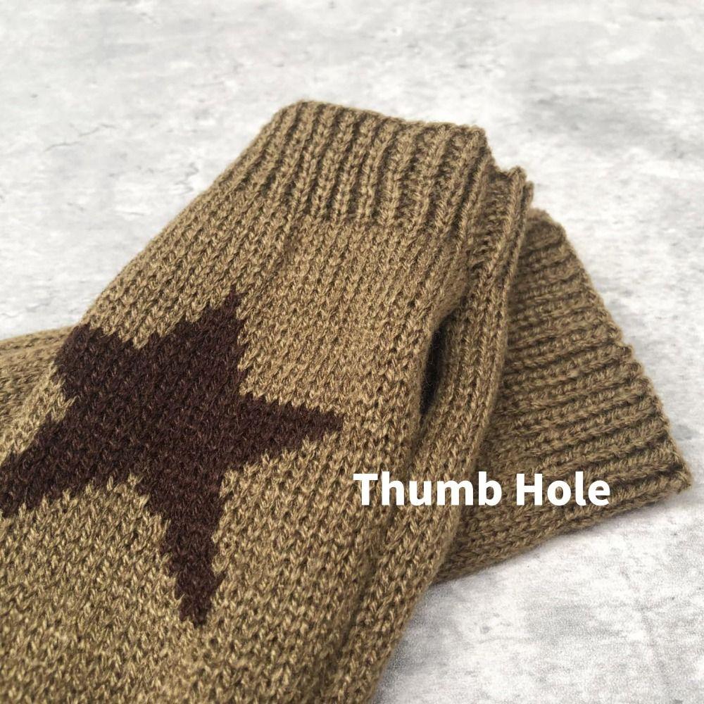 Pár pletených rukavic bez prstů s hvězdami, délka k zápěstí, rukavice bez prstů, Y2K styl