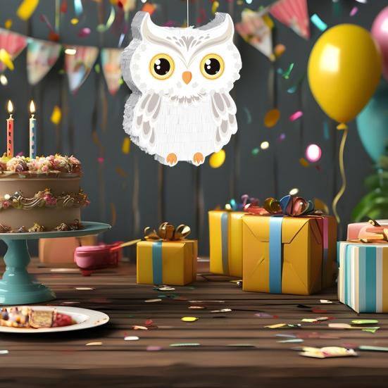 Owl Pinata with Stick Blindfold Confetti Small Owl Pull String Pinata for Woodland Forest Animal Party Birthday Decoration