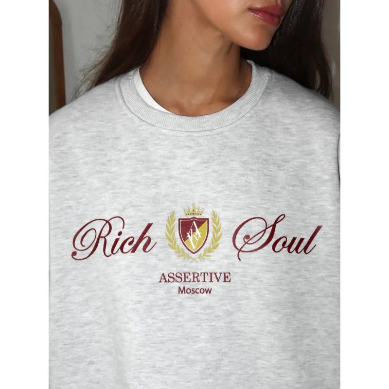 Plus Velvet Oversized Round Neck Sweatshirt - Versatile Spring/Autumn Top for Ladies