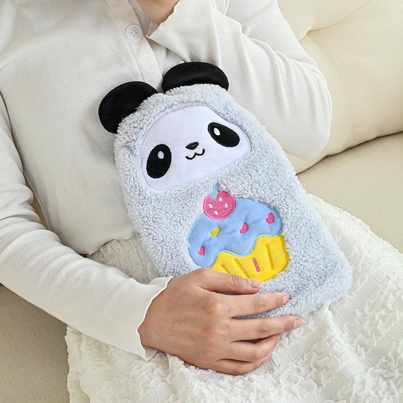 Plush-Covered Cartoon Hot Water Bottle with Inflatable Liner - Washable Hand Warmer for Girls' Bedtime