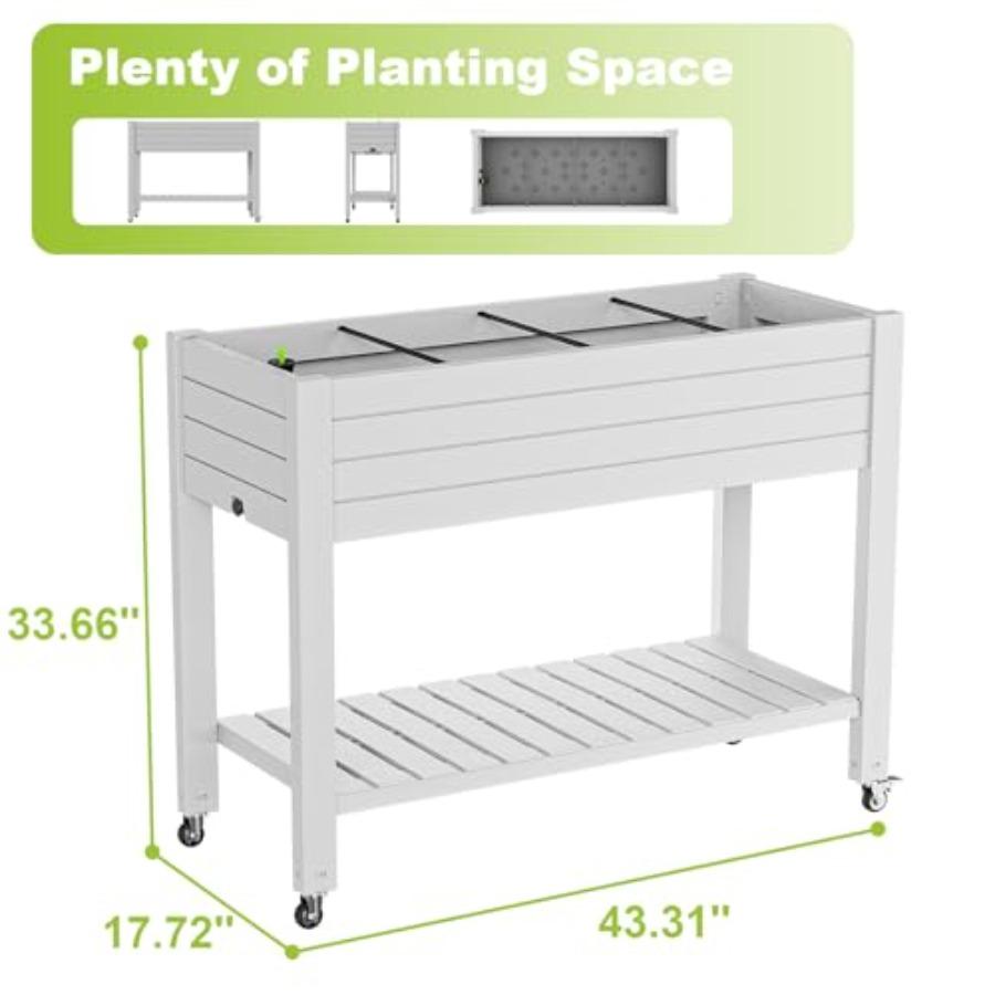 Elevated Raised Garden Bed with Wheels Outdoor Large Resin Patio Planter Box Stand Divisible with Drain Plug Ashen for Plants V