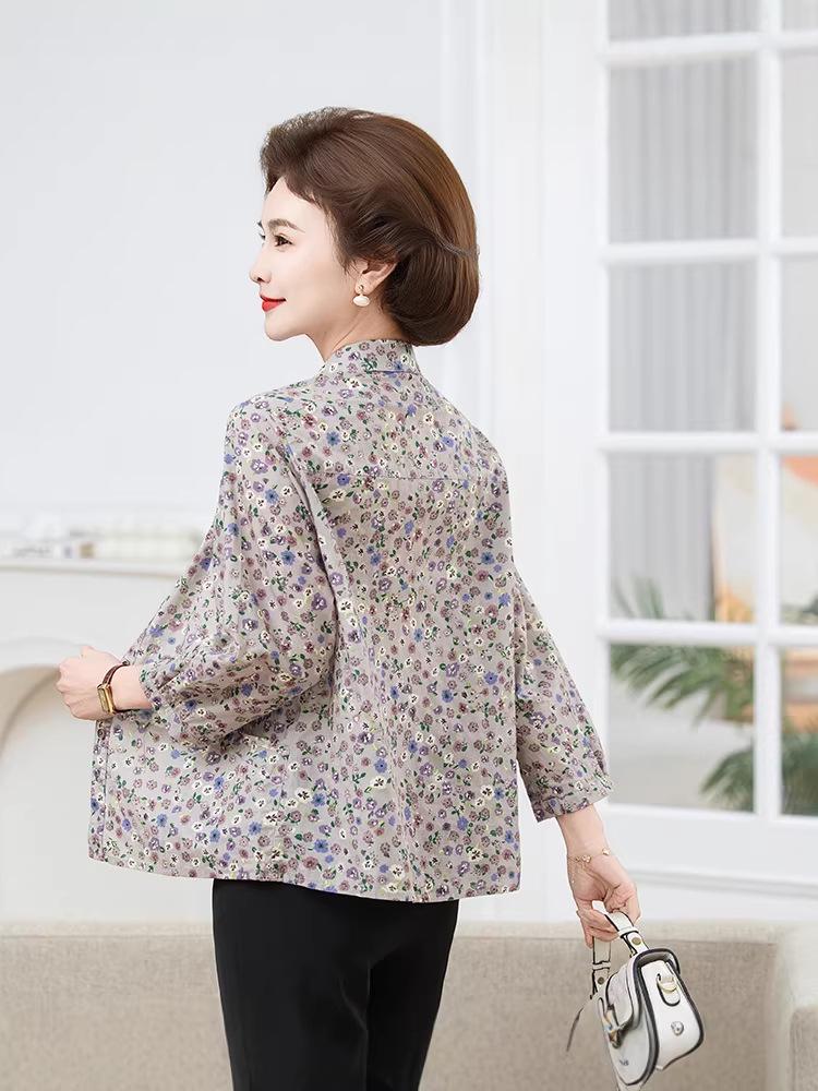 2026 Pure Cotton Loose Mid-Sleeve Shirt for Middle-Aged & Elderly Women