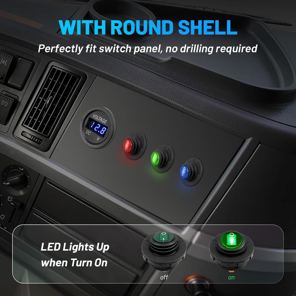 SPST 3 Pin Round Rocker Switch Toggle Switch 12V Waterproof Lighted LED On/Off Switch for Car Marine Toggle Switch Pushbutton Switches 3