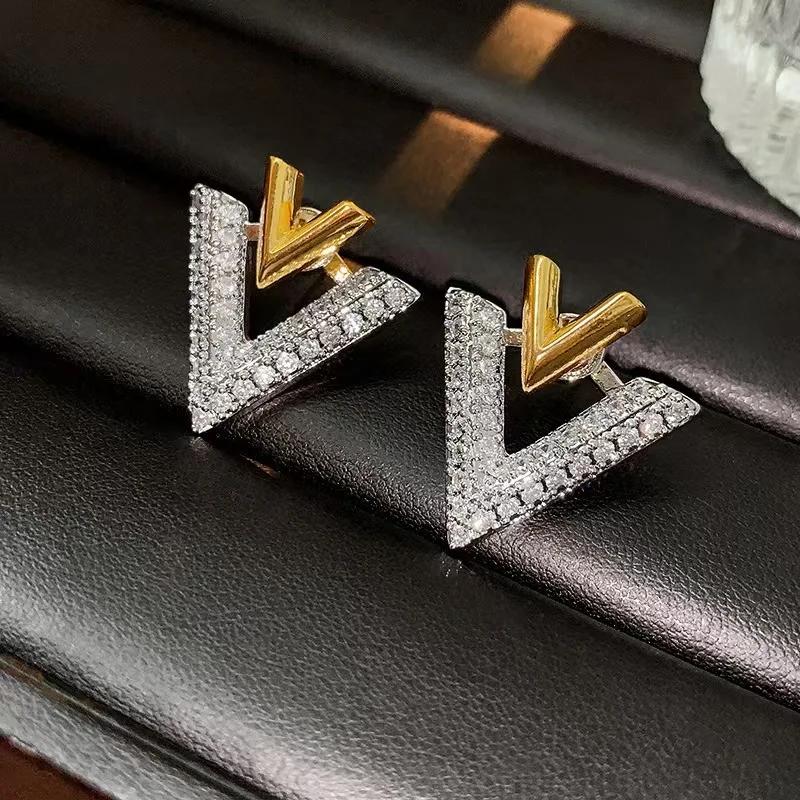 LATS Sweet Cool Detachable V-shaped Stud Earrings for Women V Full of Rhinestone Earring Fashion Zircon Accessories Party Gifts