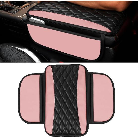 Leather Car Center Console Cover, Microfiber Leather Vehicle Armrest Protector Cushion with 2 Storage Bags, Universal Cars Armrest Cushion for SUV,