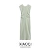 Fashion Style 2024 Summer New Women's Clothing V Neck Sleeveless Ruched Waist Midi Skirt Dress 1971151
