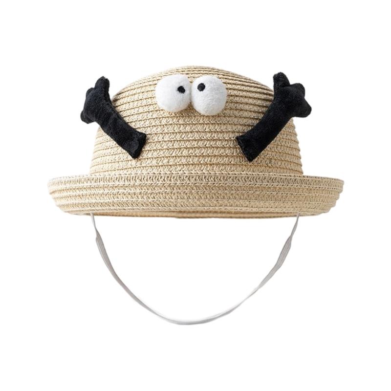 Kids Straw Sun Hat Handmade Baby Fisherman Caps with Lovely Feature, Fashionable Sun Bonnet Windproof Headwear S