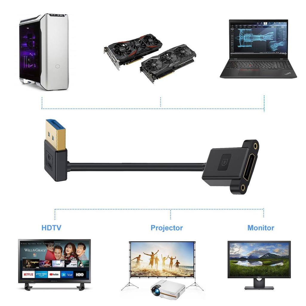Cablecc DisplayPort 8K 60Hz 4K 144Hz DP Male to Female Extension for and Graphics Cards 1.4 Ultra-Fine Down-Angled Cable, 30cm, Desktops, Laptops,