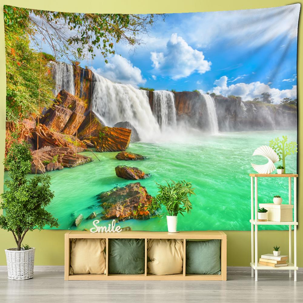

Художественное украшение в богемном стиле для гостиной, кленовый лист, лес, водопад, пейзажная живопись, гобелен, настенный Гобелен 100x75cm