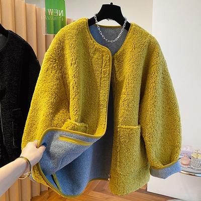 Women's Long Sleeved Cardigan Jacket with a High-end Feel and Loose Lamb Woolen Top