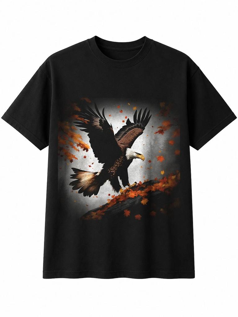 Eagle Greyscale Bird Mens T-Shirt Black 100% Cotton Wildlife Printed