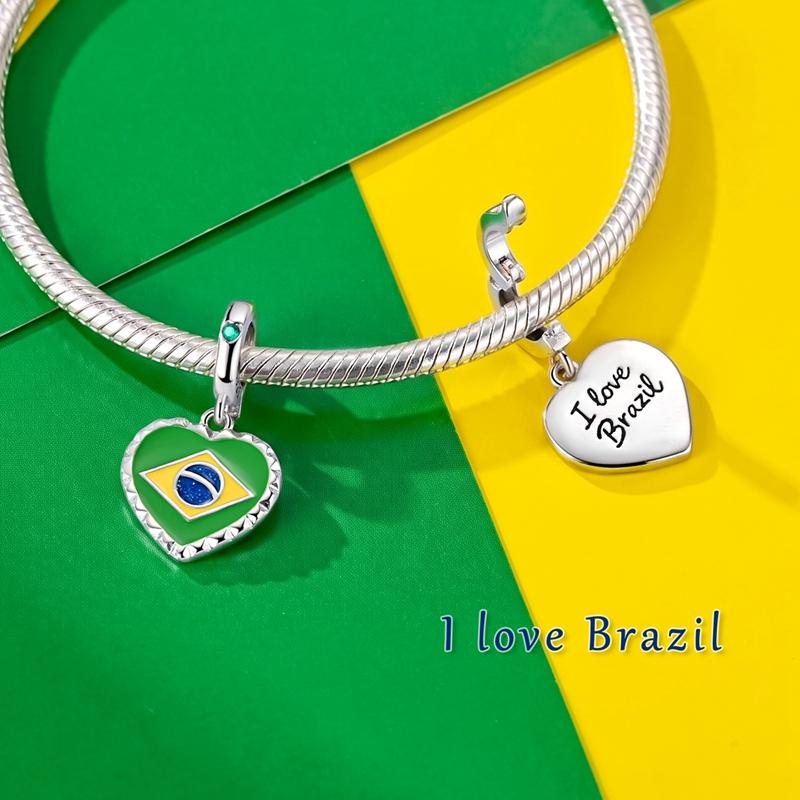 Original 925 Sterling Silver Charms Bead National Flag Heart Pendants Fit Original Bracelet Necklace For Women DIY Jewelry Gift