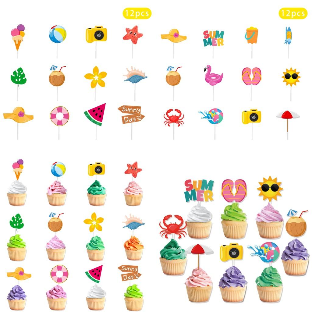 Party Summer Cake Toppers With Paper Flag Inserts Kids Birthday Prop Festival