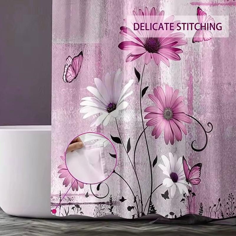 1Pc Bathroom Set DIY Polyester Waterproof 200x180CM Thickening Shower Curtain With Hooks Daisy Flower