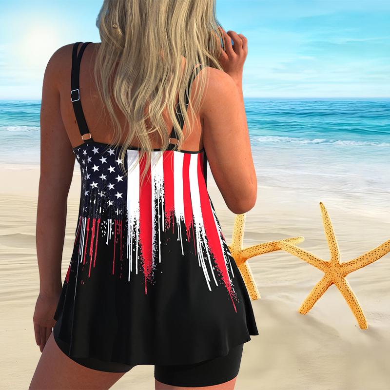 Damen-Badeanzug mit Schultergurt und Blumendruck, Bikini, kurzer Tank-Top-Badeanzug
