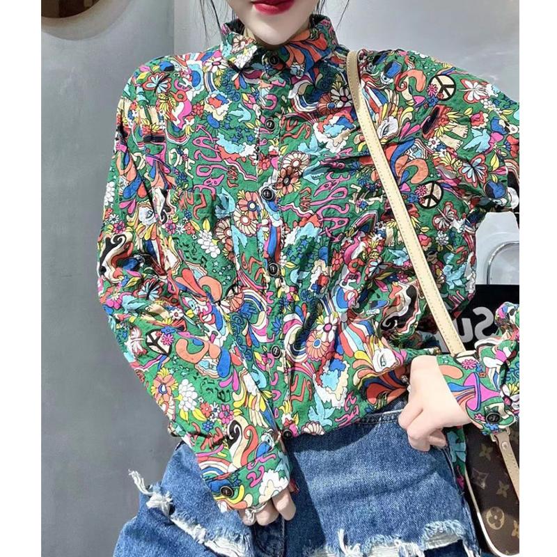 Women's Vintage Floral Printed Harajuku Shirt Fashion Lapel Long Sleeve Loose Blouse Spring Autumn Casual Chic Tops Blusas Mujer