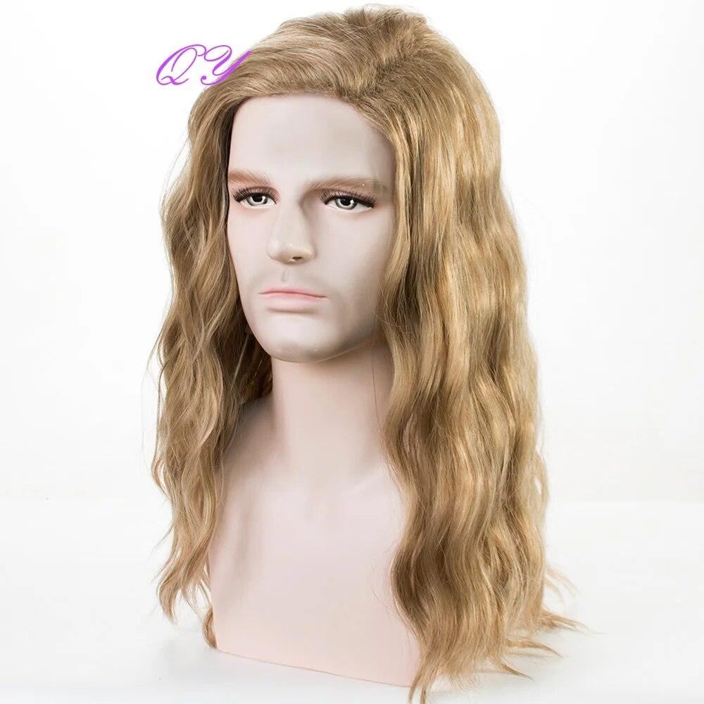 Synthetic Long Blonde  Water Ripple Hair Wigs For Men Curly Natural Wig Adjustable Size Suitable for Daily Wear Man Hair Wig