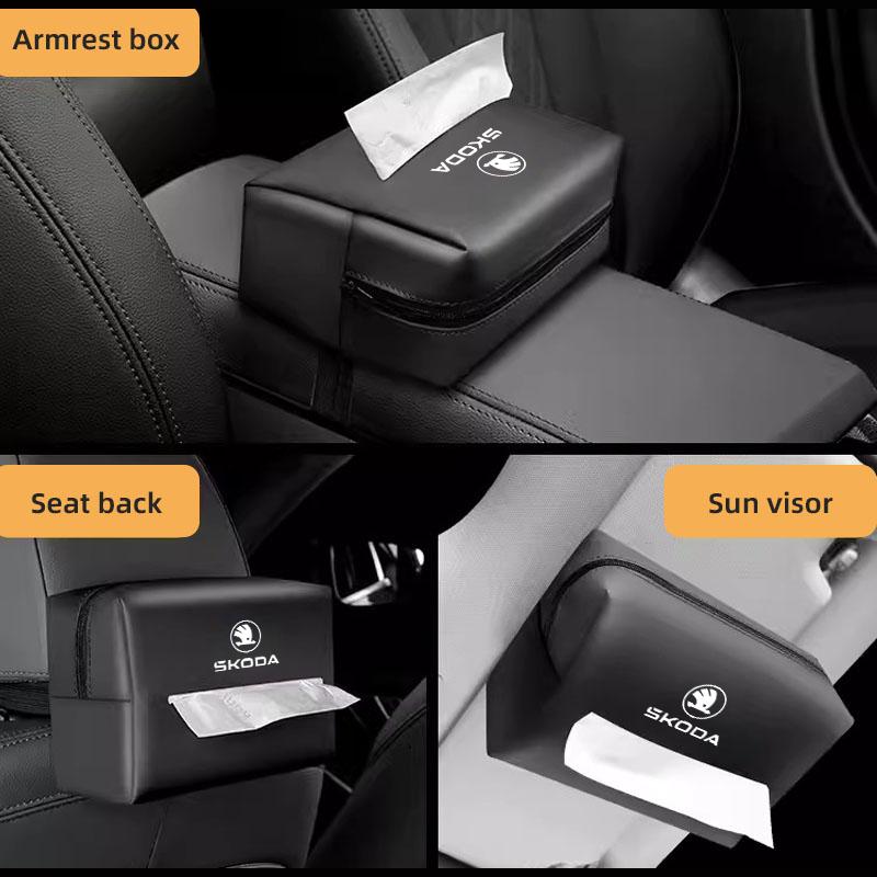 KSDQ3 Car Tissue Box Sun Visor Seat Back Paper Towel Storage Bag For Skoda Octavia Kodiaq Superb Fabia Kamiq Rapid Karoq Enyaq Scala