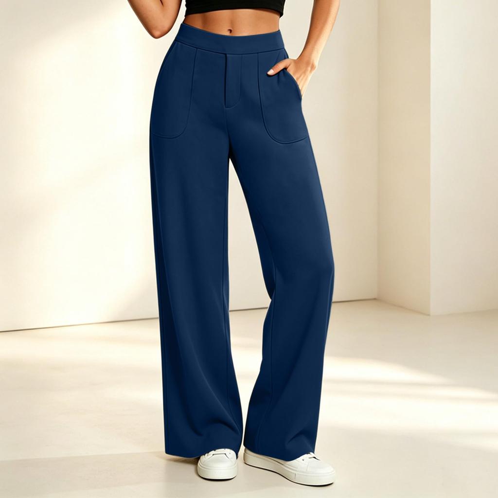 Women's Wide Leg Casual Pants High Waist Elastic Waistband Loose Fit Trousers with Pockets Suitable for Everyday Wear and Relaxed Style