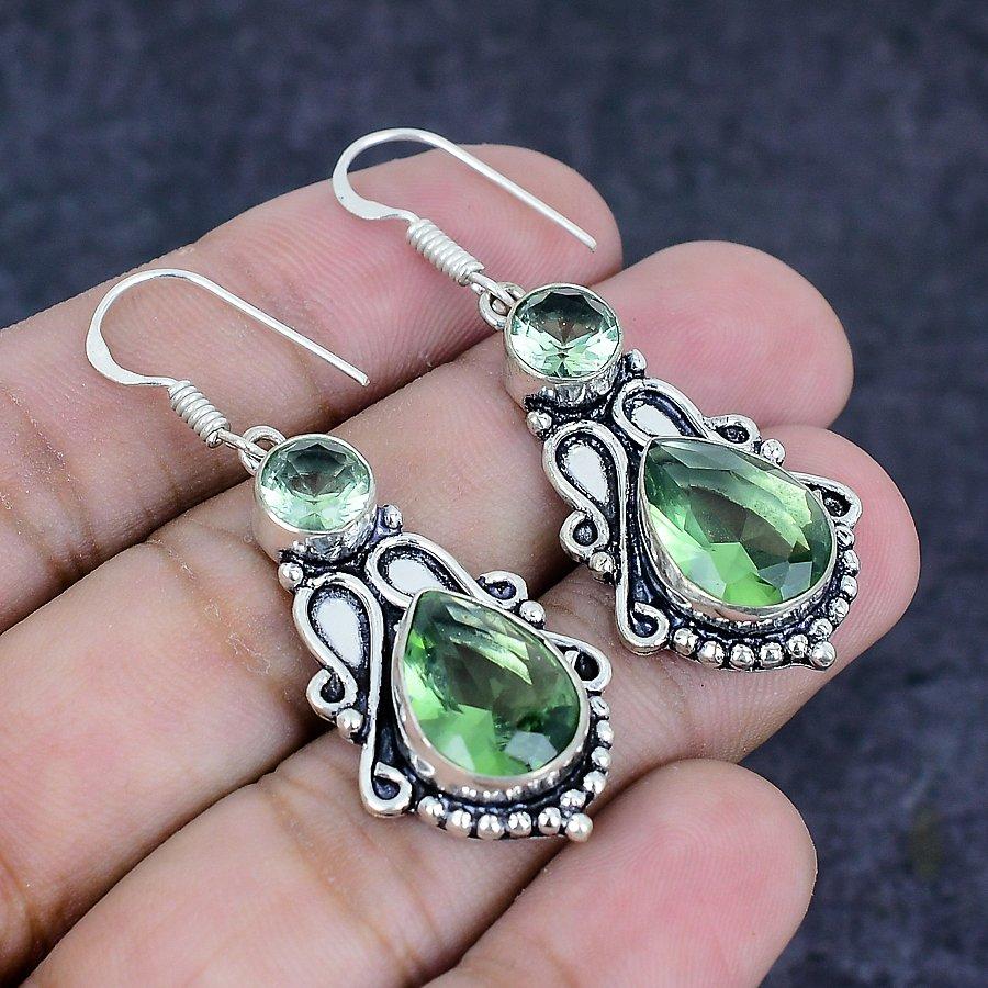 Tsavorite Gemstone 925 Sterling Silver Earring 1.97"