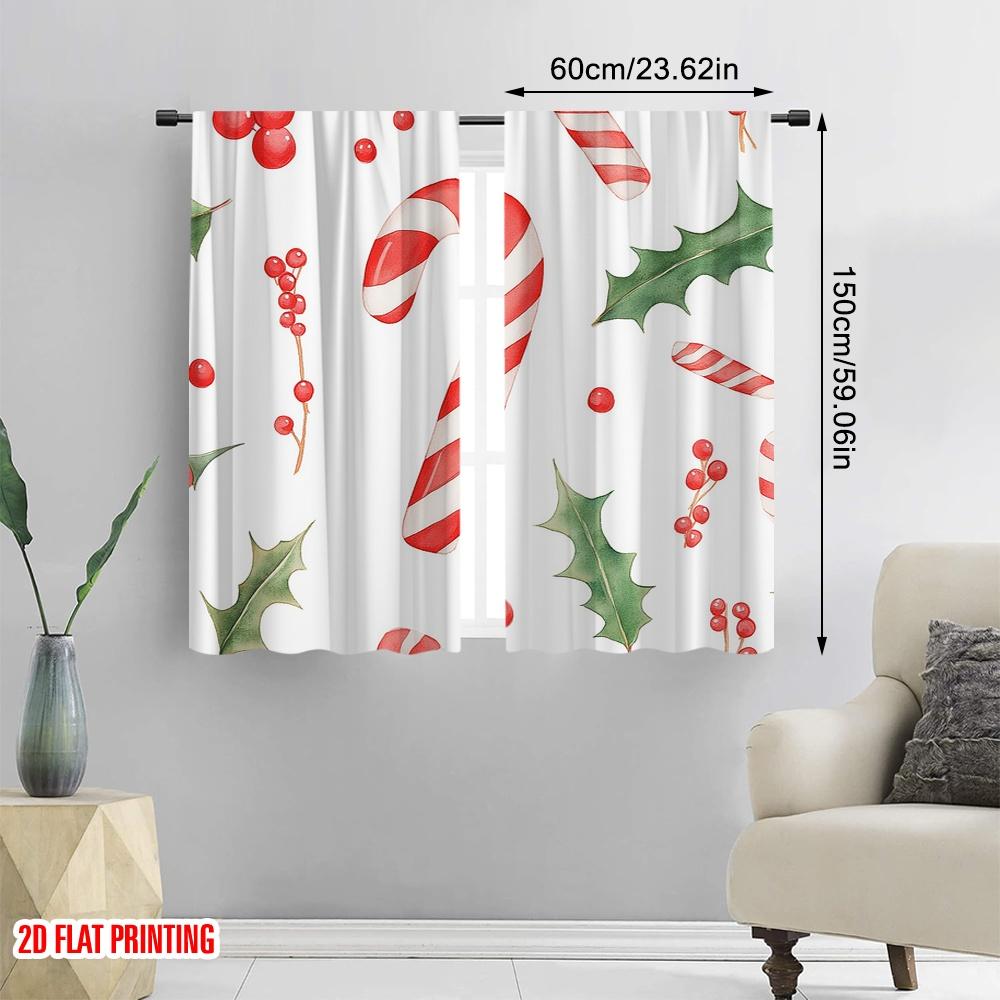 2 Stück, 2D-Flachdruck Fenster Vorhang Süßigkeiten Stechpalmenbeeren Weihnachten (4) Strapazierfähiger 100% Polyesterstoff (ohne Stange) Dekorationen
