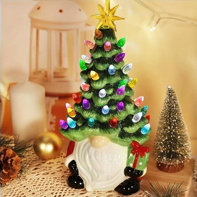 Gnome en Résine Sapin de Noël Avec 46 Lumières Multicolores Fonctionnant à Piles Décoration de Fête Intérieur/Extérieur pour la Maison Ornements de Cuisine