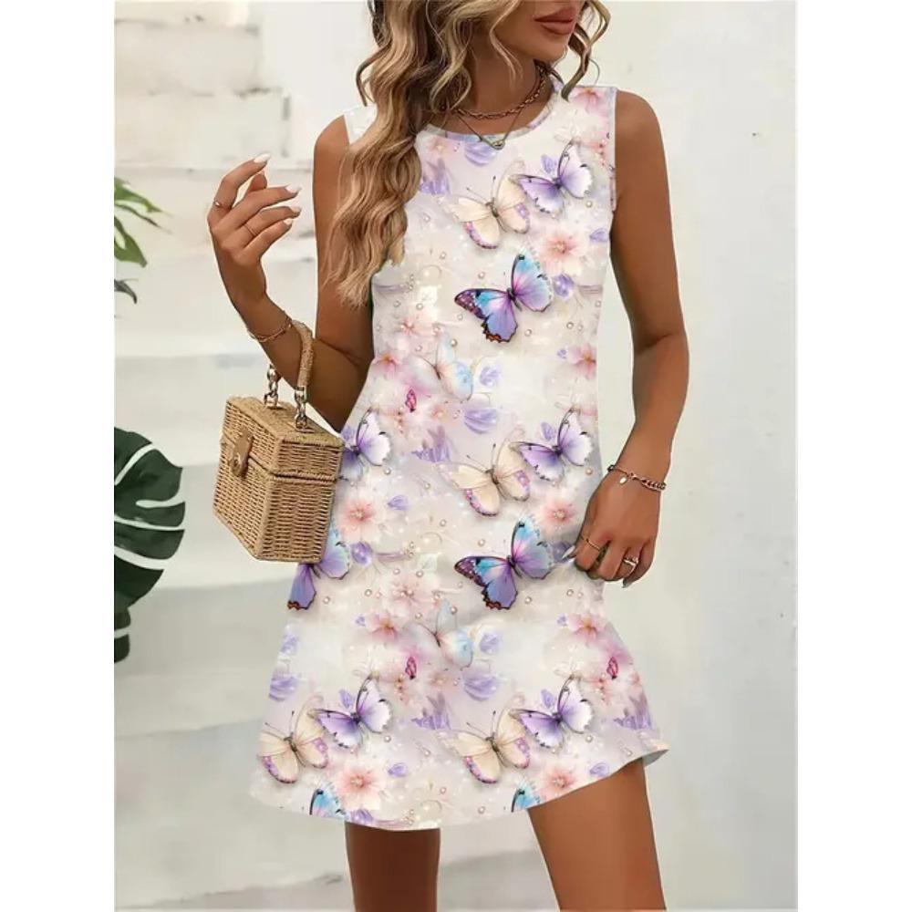 Abito estivo senza maniche da donna alla moda colorato stampa 3D versatile per vacanze al mare mini abiti comodi taglie forti 8XL morbido traspirante abito a gilet