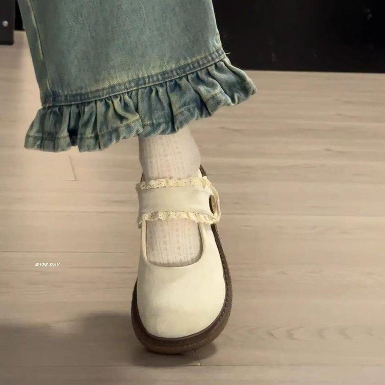 New college style Velcro Mary Jane shoes autumn height increase soft sole retro shallow mouth single shoes